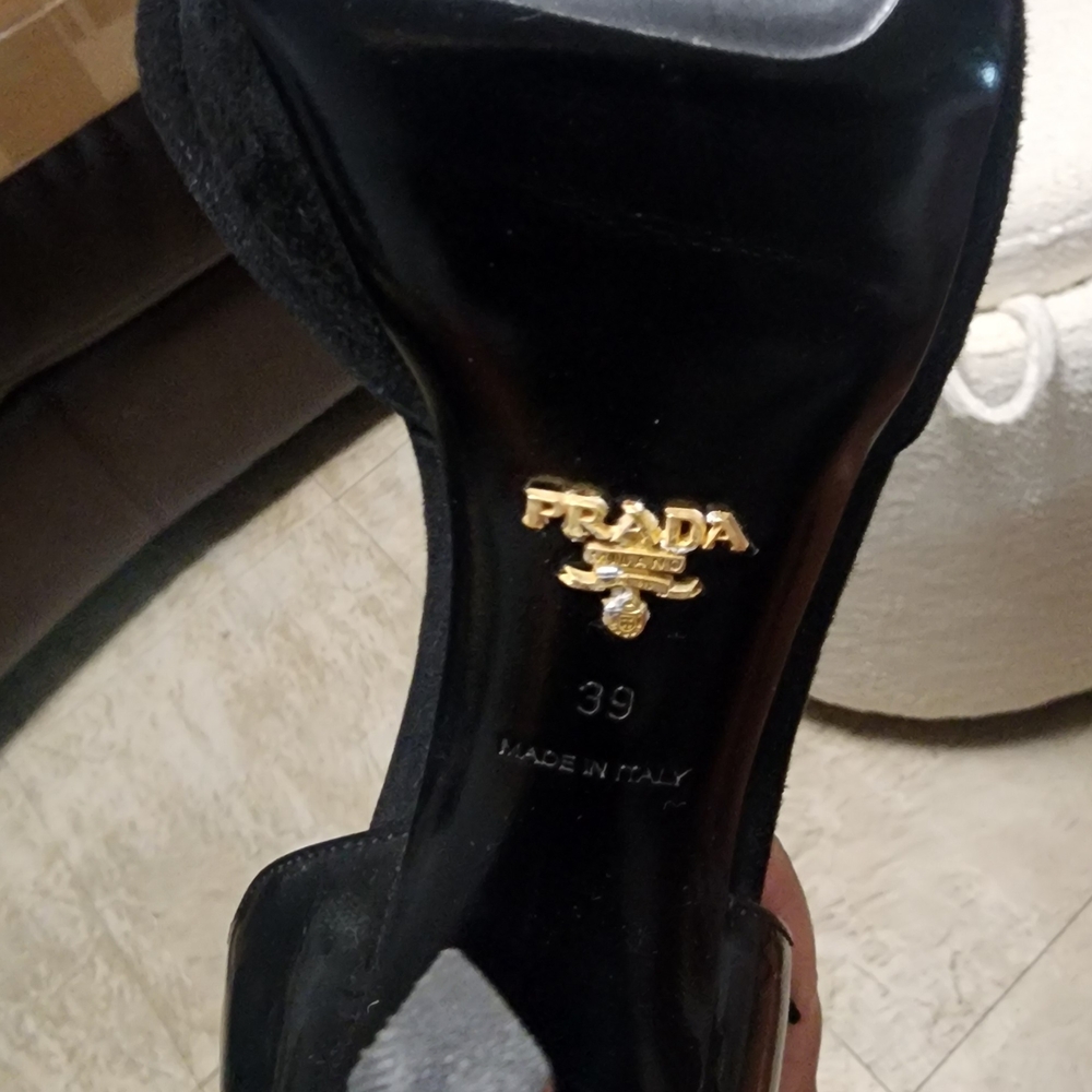 PRADA Camoscio Taffetas Pumps Black Patent / Suede Leather Size 39 Italy - Picture 10 of 13